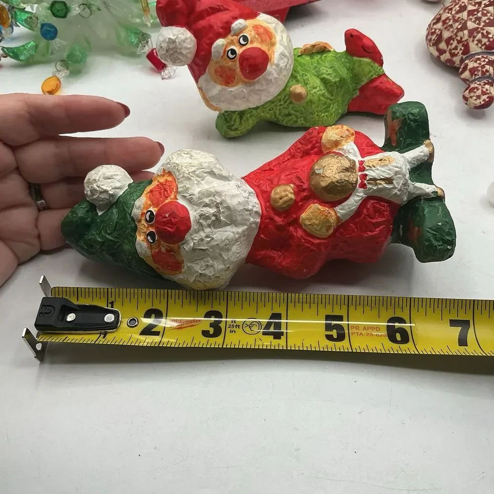 Vintage Japan Papier Mache Santa Figurines Lot of 2 Christmas Damaged 6 Inch